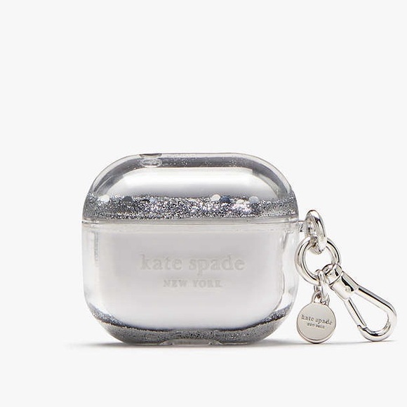 NWT Kate Spade Confetti Silver Dot Liquid Glitter Airpods Case